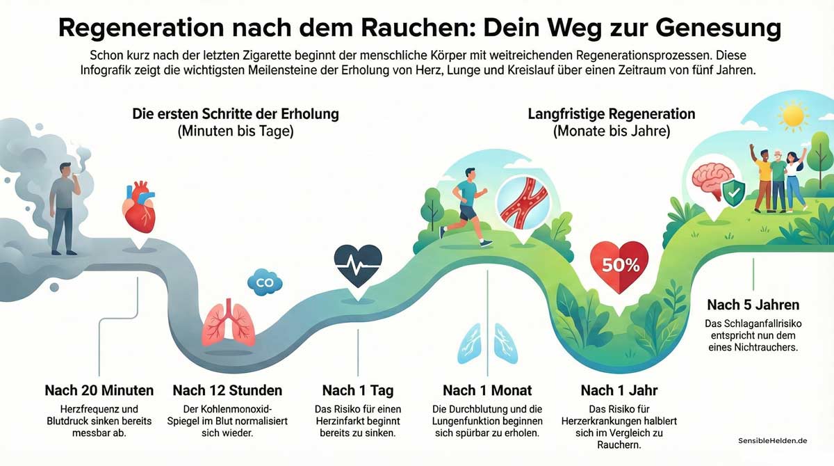 Zeitstrahl der Regeneration einer Raucherlunge nach 20 Jahren Rauchen